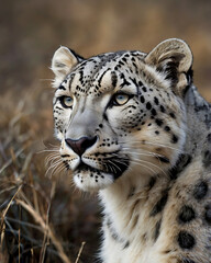 Obraz premium A close-up portrait of a majestic snow leopard in its natural habitat.