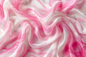 Obraz premium The soft, translucent fabric is beautifully intertwined with shades of pink and white, creating gentle waves. Natural light enhances its elegant texture and flow.