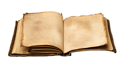 Open old book with blank pages isolated on transparent background PNG.

