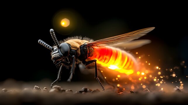 Extreme Close Up of a Firefly s Glowing Abdomen Releasing Pheromones to Warn Its Colony of Incoming Threats