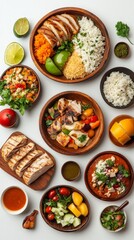 A Vibrant Array of Flavorful Dishes: Grilled Chicken, Rice, and Seasonal Vegetables. A Culinary Masterpiece of Healthy and Delicious Food.