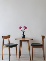 Photo of Simple Dining Table with Wooden Chairs and Flower Vase