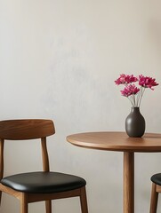 Photo of Simple Dining Table with Wooden Chairs and Flower Vase