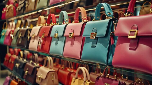 A captivating array of designer handbags, each showcasing its unique style and craftsmanship, creates a visual feast for fashion enthusiasts.  