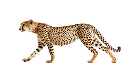 Cheetah walking on transparent background PNG.


