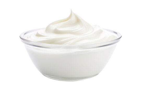 Bowl of fresh greek yogurt or sour cream on isolate transparency background.
