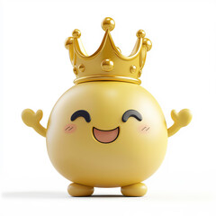 Cute cartoon character with a big smile wearing a golden crown, symbolizing joy, happiness, and royalty in a fun and playful design ideal for illustrations