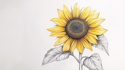 Fototapeta premium A vibrant yellow sunflower with intricate details, blooming elegantly against a plain background.