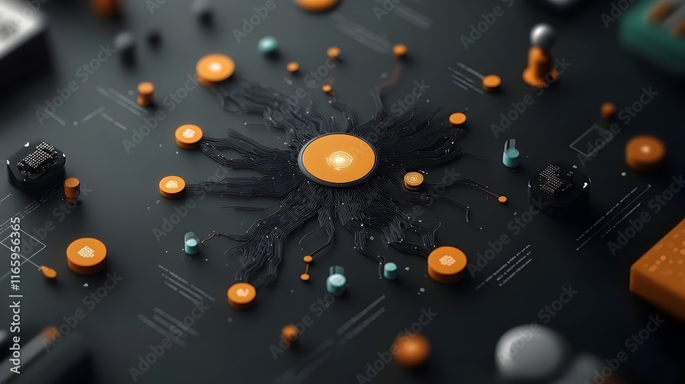 Poster futuristic digital environment with intricate neural pathways autonomous agents encrypted data flows