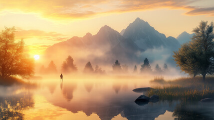 Fototapeta premium a lake at sunrise