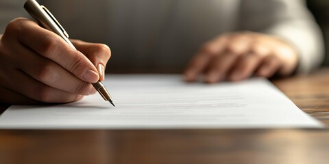 Female Interviewer Engaged in Business Review Office Setting Document Analysis Closeup Perspective