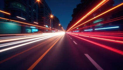 Fototapeta premium Streaking lights blur in dynamic motion, vibrant colors , graphic, rush, speed