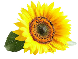 Fototapeta premium Isolated Single Sunflower with Leaf
