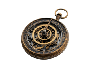 Isolated Antique Pocket Watch with Visible Gears