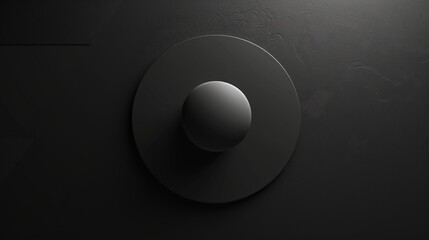 Dark sphere sits atop a circular platform against a textured black backdrop, creating a minimalist and abstract composition