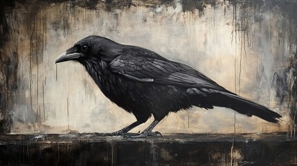 Fototapeta premium Majestic Crow: A Dark and Evocative Bird Painting