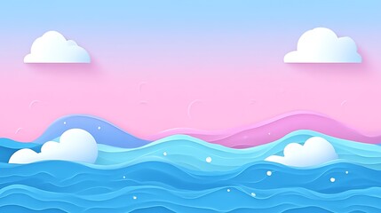 Pastel Sky Over Blue Ocean Waves With Clouds