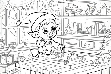 Christmas coloring pages with Christmas tree, snowman, wreath