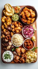 Fototapeta premium A Colorful Feast of Flavors: Diverse Culinary Delights on a Wooden Platter