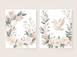 Floral baptism invitation set