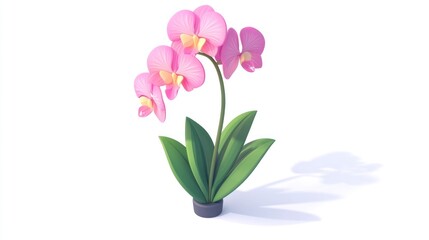 Obraz premium Pink orchid in pot, 3D render, isolated.