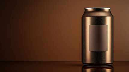 A sleek mocha mousse coloured can with copy space on mocha mousse gradient backdrop with copy space.