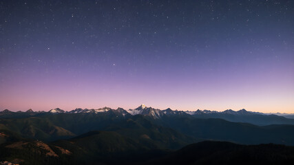 Naklejka premium high hills, mountains, and a dark purple starry sky