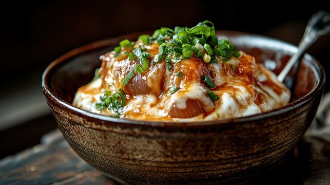 A mouthwatering bowl of cheesy goodness topped with fresh green onions, inviting immediate delight and satisfaction for cheese lovers and culinary enthusiasts alike.