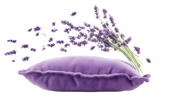 "Lavender Pillow Hovering Lightly in a Dreamy Bedroom"
