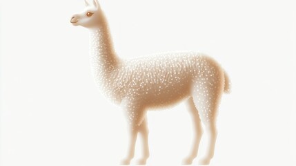 Fototapeta premium Profile view of a light brown llama with speckled fur against a white background.