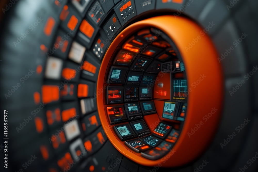 Poster immersive digital canvas showcasing a futuristic landscape of cascading data matrices holographic pr
