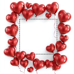 Obraz premium Red Heart Balloons Frame White Background