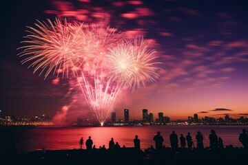 Mesmerizing Fireworks Display Illuminating the Night Sky on Chinese New Year