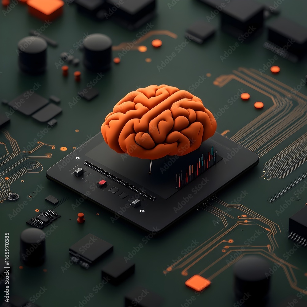 Poster streamlined digital landscape with sophisticated neural architectures and autonomous frameworks show