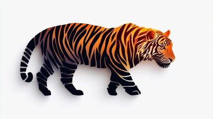 Obraz premium Side profile of an orange and black tiger, paper cut style.