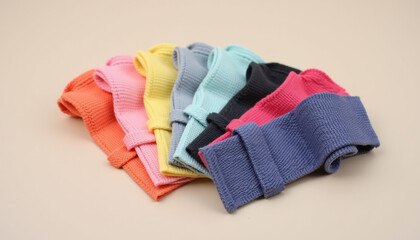 Colorful set of finger wraps displayed on a neutral background, versatile sports accessories
