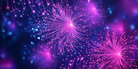 Fototapeta premium Vibrant Abstract Light Patterns: Mesmerizing Pink and Purple Fiber Optic Display on a Dark Background