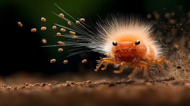 Magnified image showcasing the intricate details of a springtail s furcula the leaping appendage poised to propel the creature away in a burst of motion while emitting alarm pheromones