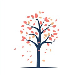 Fototapeta premium Autumn Tree With Leaves Falling Gently Down