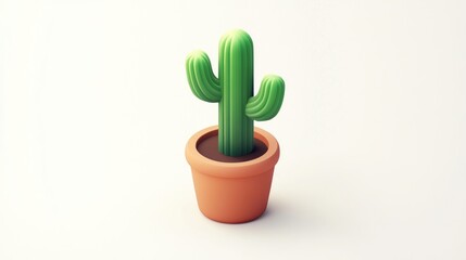 Small potted cactus plant, 3D render.