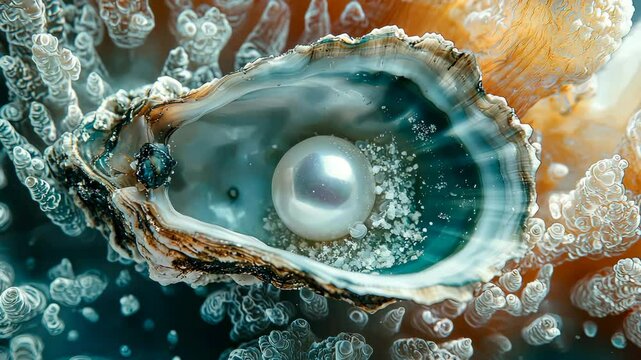 pearl in a shell on a sea background. Selective focus. Nature.