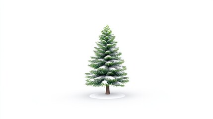 Fototapeta premium Snow-covered evergreen tree on white background.