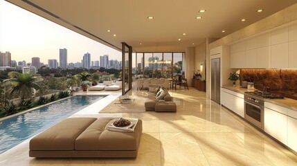 Luxury penthouse with infinity pool and city view.