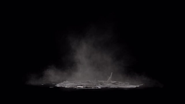 Collapsed ceiling Falling boards, sheetrock, and other debris effect background footage motion graphics, or as a background or overlay 4K drag and drop editing software supporting blending modes.