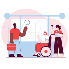 Diverse Passengers on a Busy Subway Train Interior