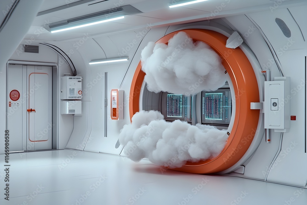 Poster pulsating pheromone cloud iridescent holograms and data visualizations within a streamlined and angu
