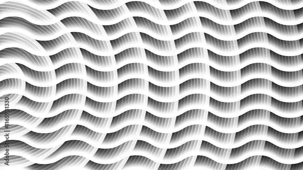 Wall mural 3d black and white lines and circles tunnel animation pattern background. 3d style lines wave and mo