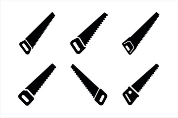 Hand Saw Icons Set on White Background