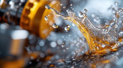 A visually captivating close-up of metallic textures interacting with vibrant water, embodying the beauty of liquid dynamics in an industrialized environment.