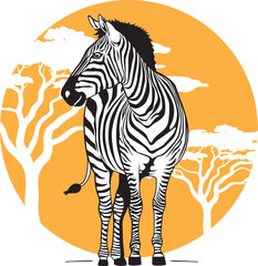 Illustration of a zebra under the sun in the African savannah. Ideal for educational and cultural materials